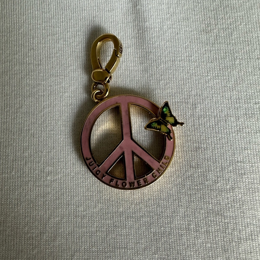 Juicy Couture Pink Peace Sign Charm with Butterfly Accent